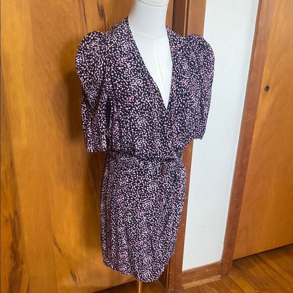 The Kooples Black Pink White Polka Dot Wrap Dress Puff Sleeves Belt Silver - 1 - Picture 4 of 11